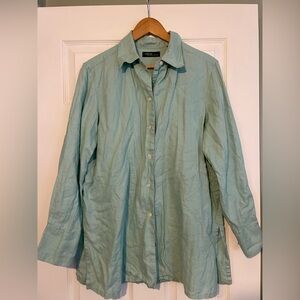 Valerie Stevens seafoam green size large 100 % linen long sleeve button up